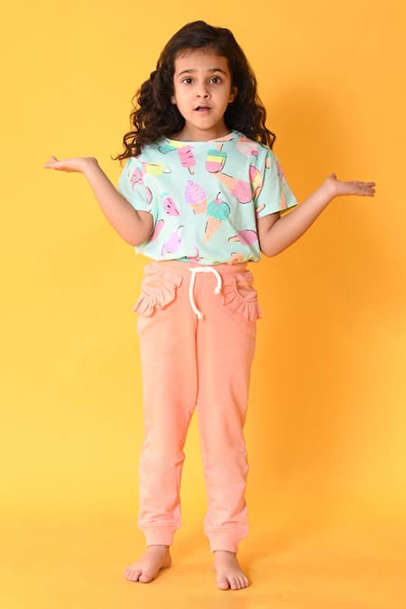 Anthrilo Blue 100% Cotton Printed Ice Cream T-shirt And Joggers Set 