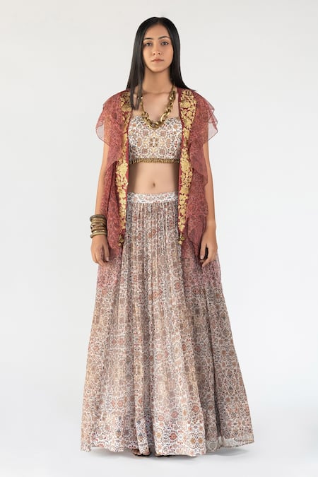 Nikita Vishakha Ruffle Cape Lehenga Set 