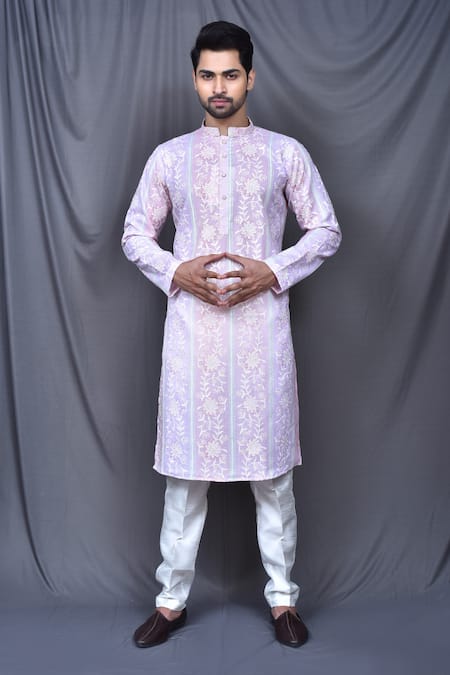 Arihant Rai Sinha Floral Thread Work Kurta & Contrast Pant Set 