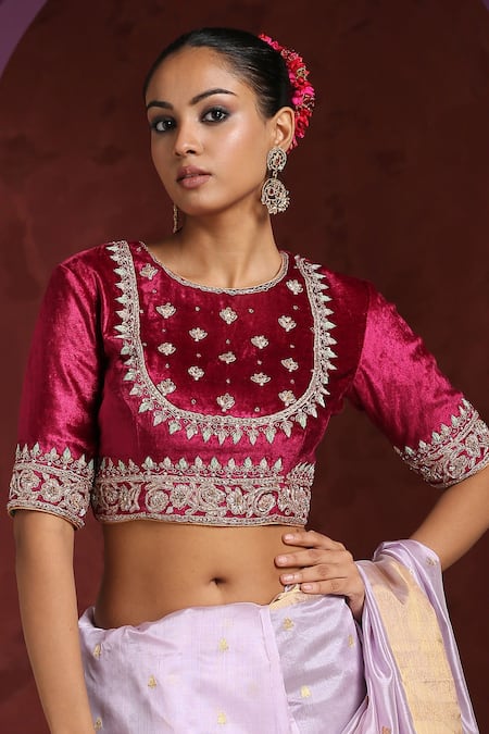 Weaver Story Pure Velvet Zardozi Hand Embroidered Blouse 