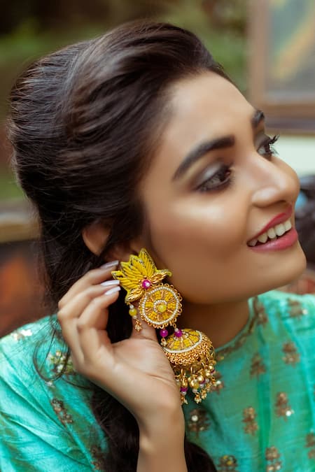 Yellow jhumkas sales