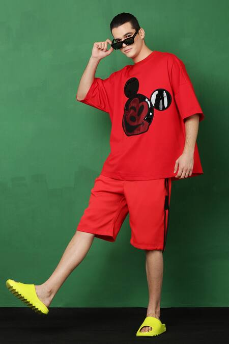 Buy I Am Trouble By KC Red Cotton Spandex Mickey Mouse Face T-shirt at Aza Fashions Buy_I Am Trouble By KC_Red Cotton Spandex Mickey Mouse Face T-shirt_at_Aza_Fashions
