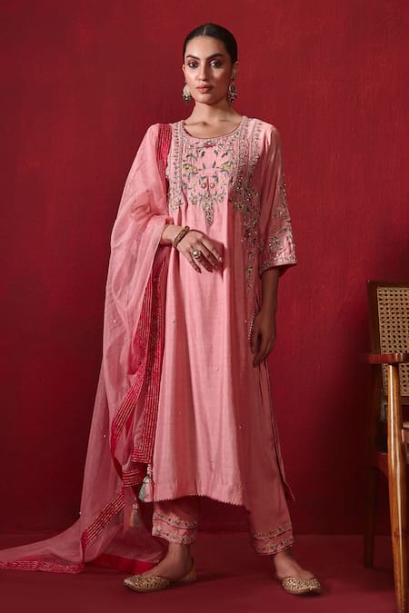 Ajiesh Oberoi Preeti Straight Long Embroidered Kurta Set 