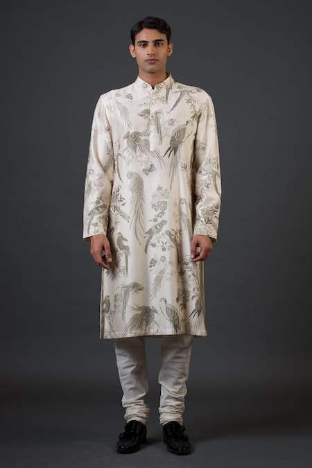 Balance by Rohit Bal Chanderi Silk Bird & Floral Print Kurta Set 