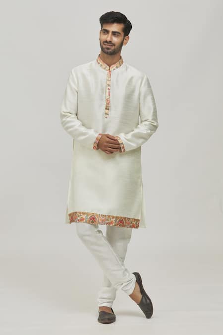 Arihant Rai Sinha Cream Kurta Silk Floral Mandarin Collar Set 