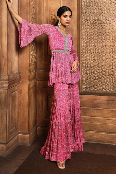 Aneesh Agarwaal Bell Sleeve Persian Print Tunic Sharara Set 