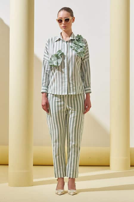 Pleats by Aruni Striped Pattern Linen Shirt & Pant Set 