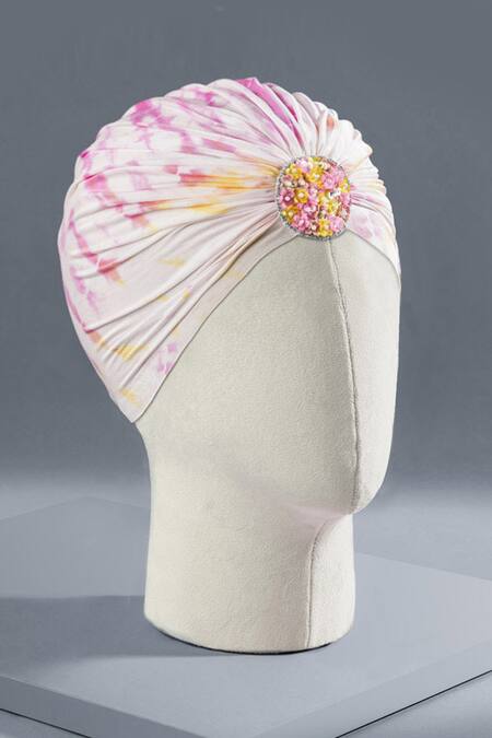 Buy_Hair Drama CO_White Tie Dye Turban With Bead Embellishment _Online_at_Aza_Fashions