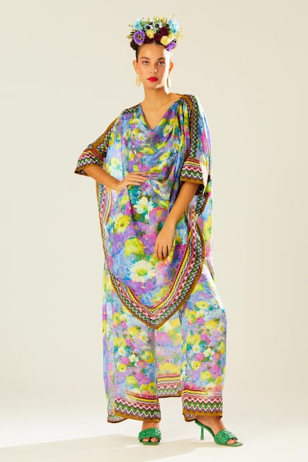 Rajdeep Ranawat Montijo Silk Cowl Neck Kaftan Tunic 