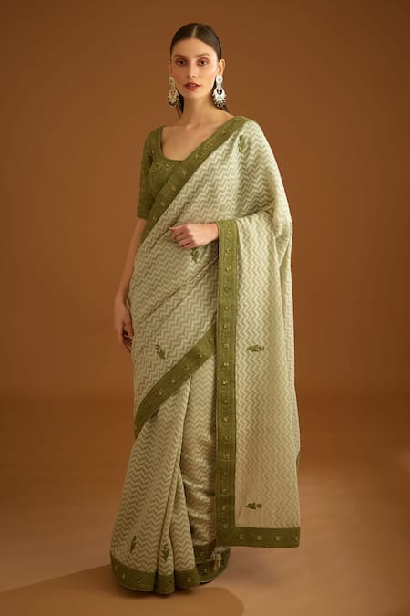 Shyam Narayan Prasad Chanderi Jacquard Saree With Embroidered Blouse 