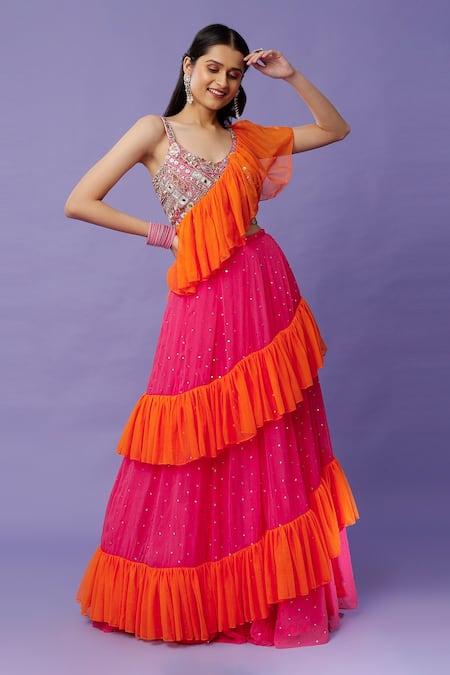 Payal Singhal Colorblock Frill Lehenga With Blouse 