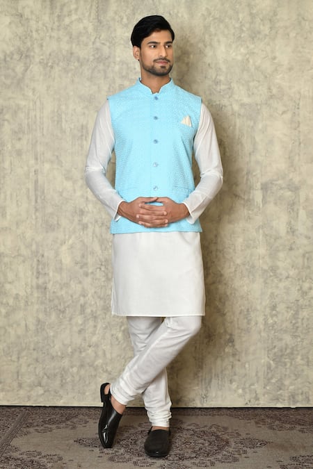 Aryavir Malhotra Chikankari Geometrical Work Bundi & Kurta Set 