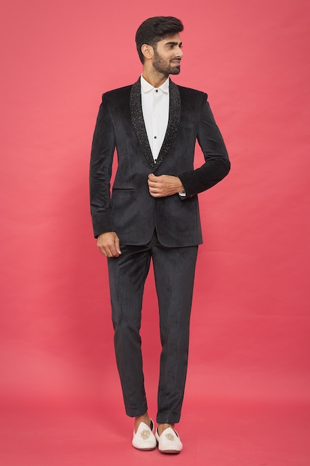 Men Beaded Lapel Wedding Jacket And Pants