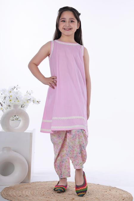 Kalp Pink Cotton Embroidery Liba Neckline Kurta And Pant Set 