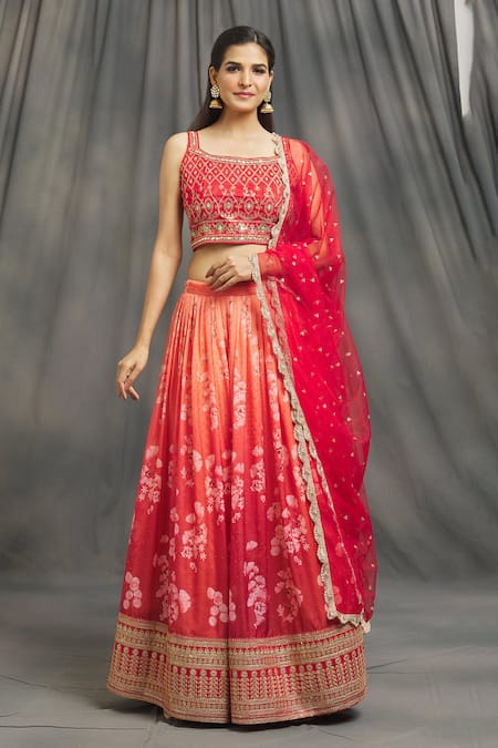 Buy Multicoloured Floral Pattern Lehenga by Designer ABHINAV MISHRA Online  at Ogaan.com