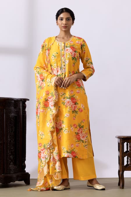 Abbaran Floral Print Kurta Palazzo Set 