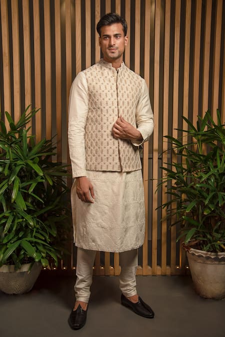 Darshika Menswear Raw Silk Embroidered Bundi 