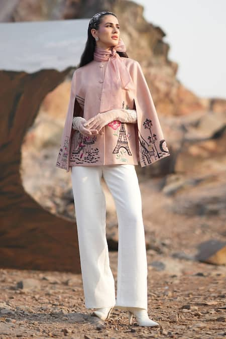 Neiza by Neeti Seth Paris Aari Embroidered Cashmere Wool Cape 