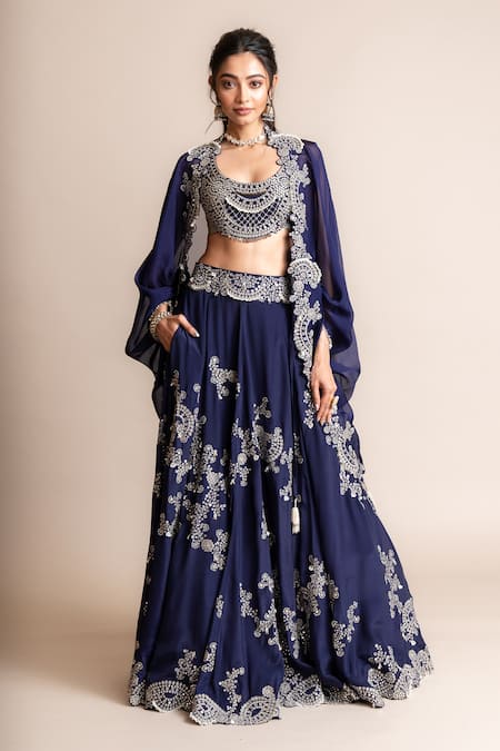 Nupur Kanoi Border Embroidered Kite Cape & Lehenga Set 