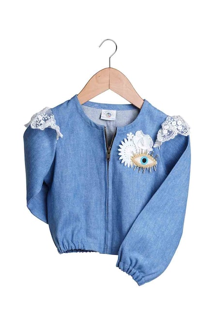 Buy online Varsity Ribbed Cropped Denim Jacket from jackets and blazers and  coats for Women by Campus Sutra for ₹949 at 61% off | 2024 Limeroad.com