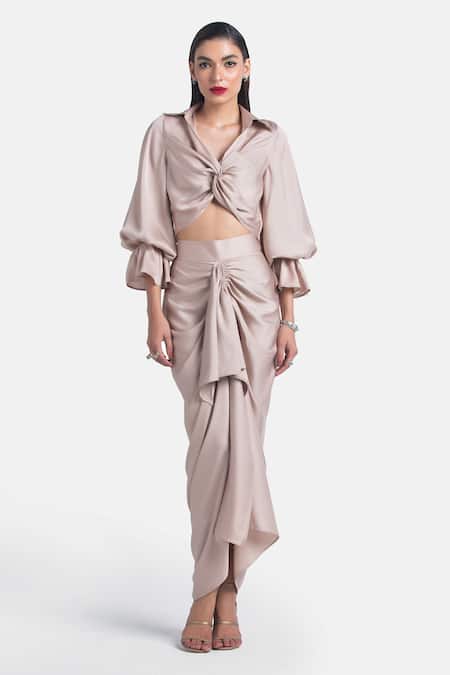 431-88 By Shweta Kapur Beige Satin Samara Skirt 