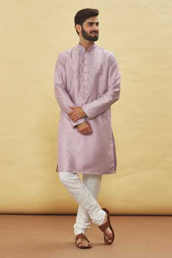 Arihant Rai Sinha Old Rose Embroidered Silk Blend Kurta Set 