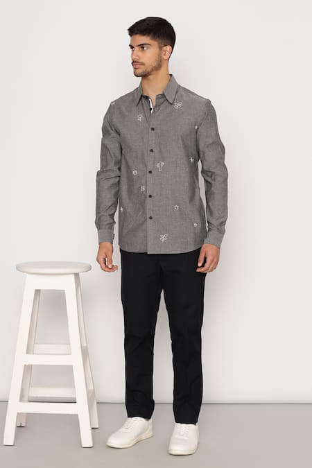 Lacquer Embassy Botolph Embroidered Cotton Chambray Shirt 