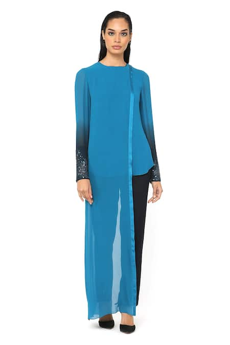 Rohit Gandhi + Rahul Khanna Asymmetric Ombre Sleeve Top 