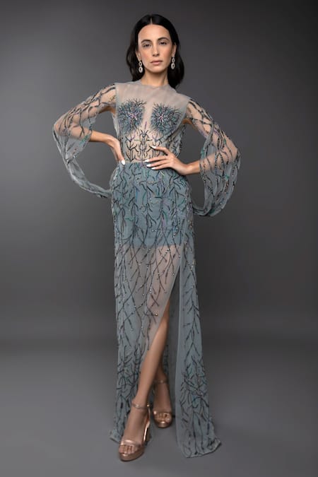 Anjum Qureshi Hand Embroidered Sheer Gown 