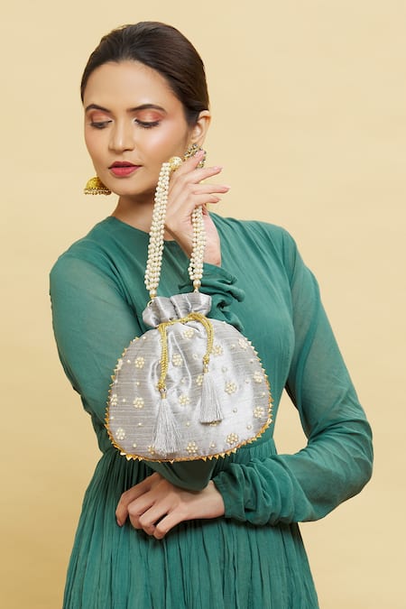 Naintara Bajaj Floral Pearl Embellished Potli 