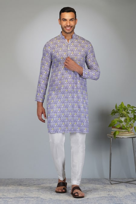 Eleven Brothers Silk Flower Motif Print Kurta & Pant Set 