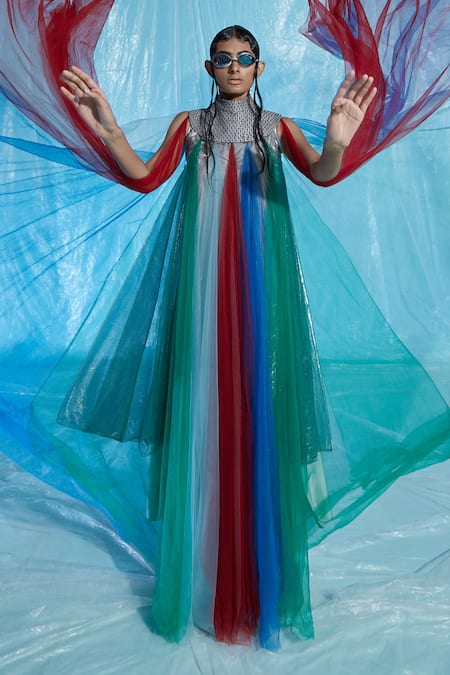 AKHL Fall Panelled Tulle Kaftan 