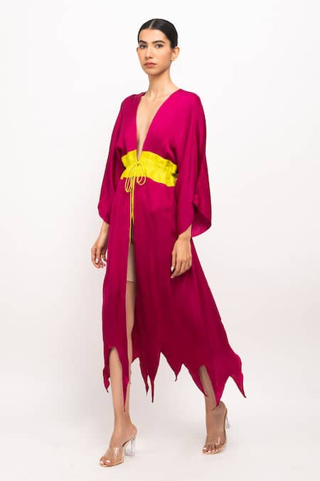 Neora By Nehal Chopra Asymmetrical Color Blocked Cape 