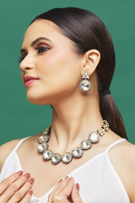 Buy Our Purple Studio Silver Plated Semi Precious Stones, American Diamond Embellished Necklace Set at Aza Fashions Buy_Our Purple Studio_Silver Plated Semi Precious Stones, American Diamond Embellished Necklace Set_at_Aza_Fashions