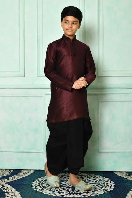 Arihant Rai Sinha Wine Dupion Art Silk Straight Kurta And Dhoti Pant Set 