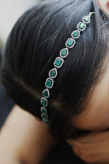 Do Taara Green Rhinestones Cubic Zirconia Embellished Headband 