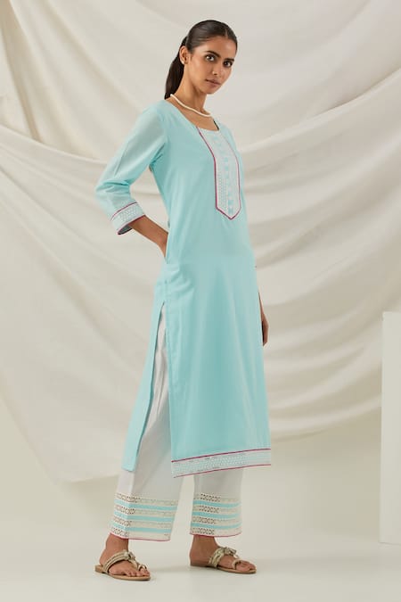 TIC Rozana Straight Kurta With Lace Insert Palazzo 