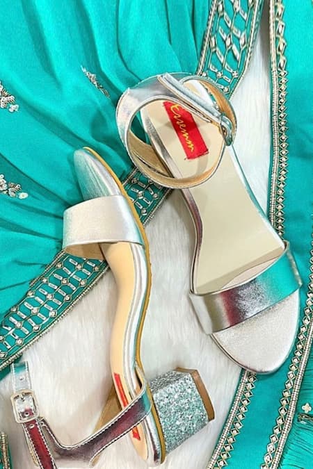 Essemm Glaze Metallic Strappy Block Heels 