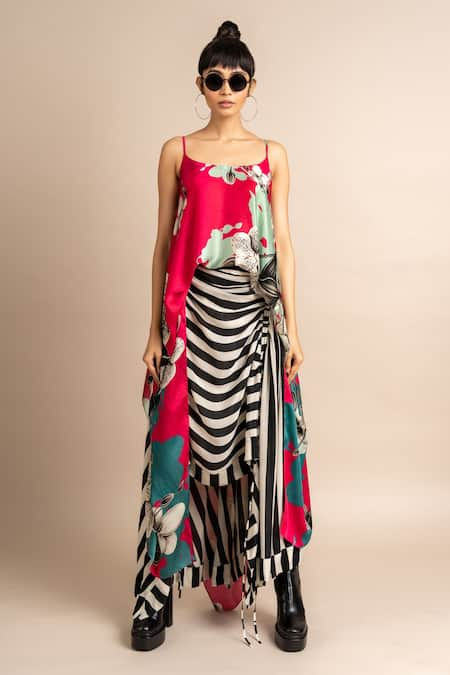 Nupur Kanoi Floral Print Singlet Top & Striped Skirt Set 