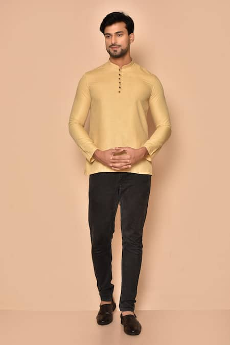 Aryavir Malhotra Straight Band Collar Short Kurta 