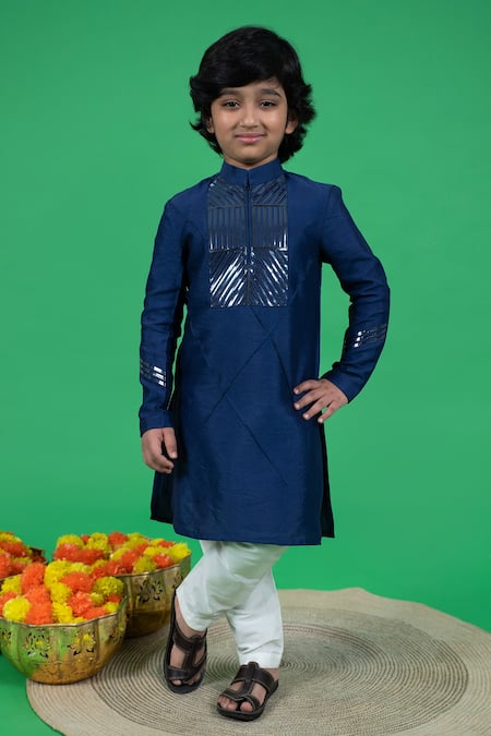 LITTLE BOYS CLOSET Metallic Tape Embroidered Kurta Set 