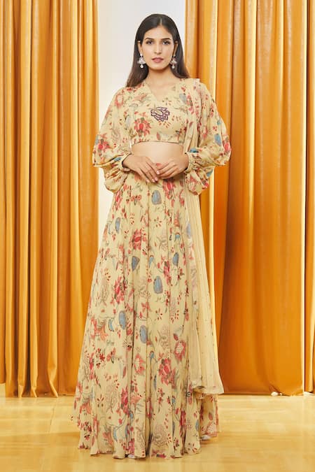 Label Shristi Chetani Florette Print Lehenga Set 