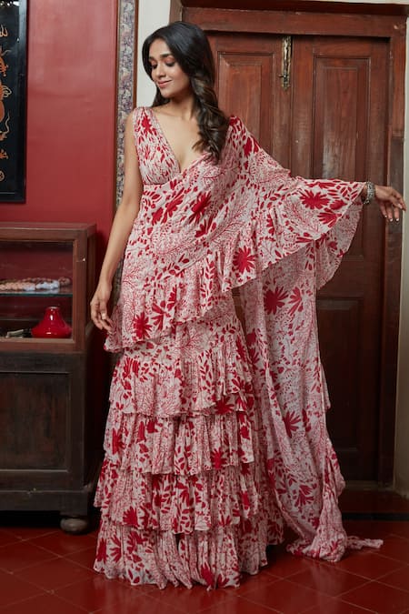 Arpita Mehta Ruffle Pre-Draped Saree With Blouse 