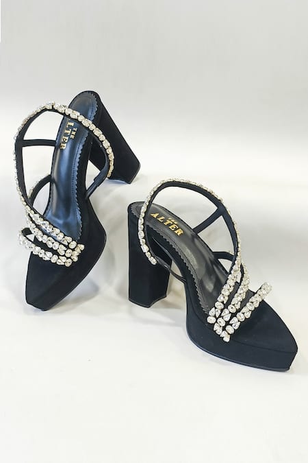 The Alter Black Rhinestones Kiara Embellished Platform Block Heels