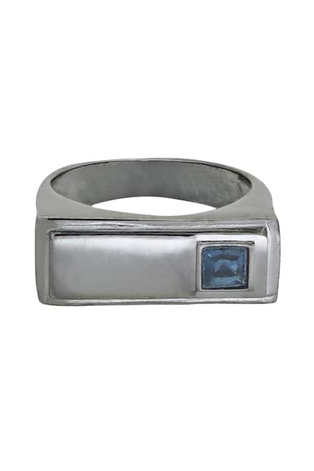 Esme By Aashna Dalmia_Blue Stone Embellished Rectangle Ring _Online_at_Aza_Fashions