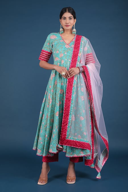 POMCHA JAIPUR Spring Pattern Angrakha Pant Set 