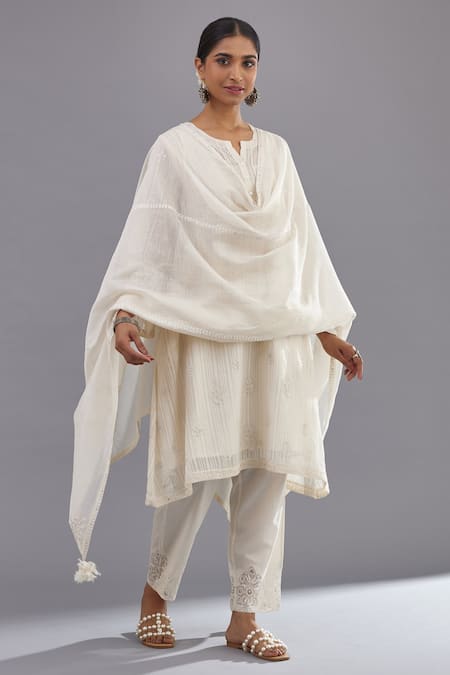 KORA Embroidered A-Line Kurta Pant Set 