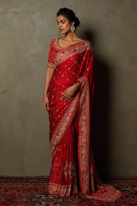 Pure Silk Saree With Hand Zardosi Border by Anushree Malhotra