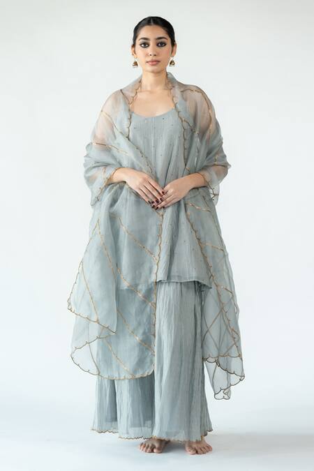 Nirjara_Grey Organza, Silk Zari, Embroidery Gauhar Odhani _at_Aza_Fashions