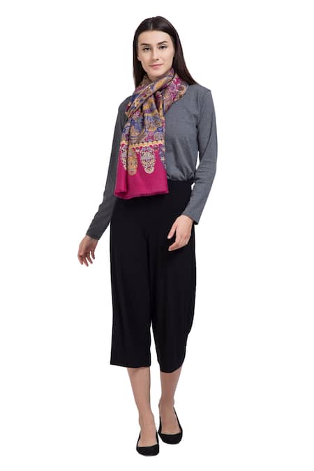 Shingora Fuchsia Printed Flower Pattern Stole 